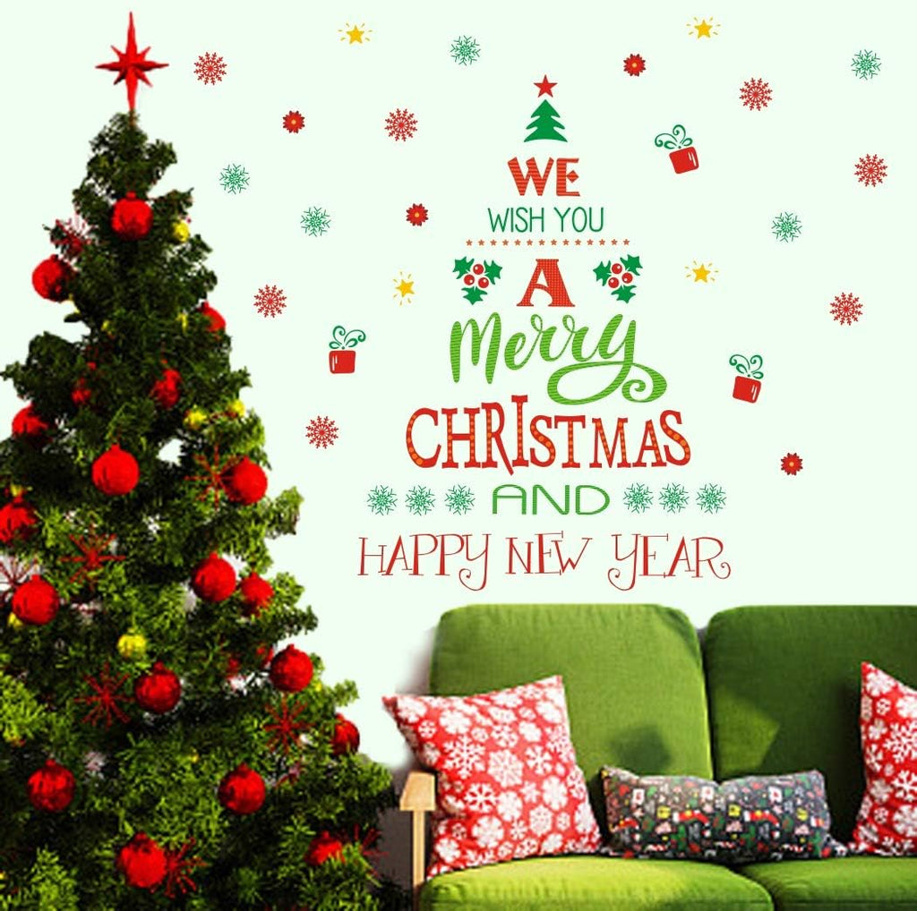 TOARTi Merry Christmas Wall Decals - Happy New Year Quotes & Snowflake Stickers | Festive Party Decor