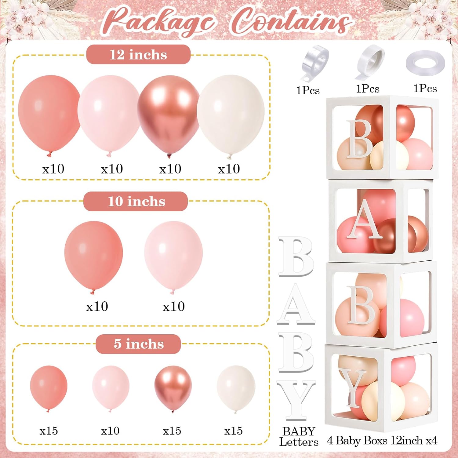 Winrayk Rose Gold Balloons - Floral Baby Shower Decorations Kit | Pink Balloon Arch for Girls' Parties