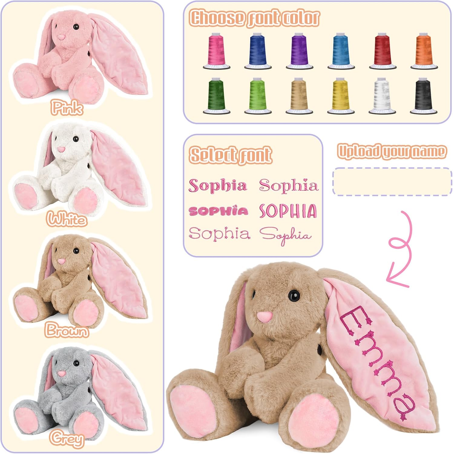 Personalized Bunny Plush - Custom Stuffed Animal with Embroidered Name | Perfect Gift for Babies & Toddlers