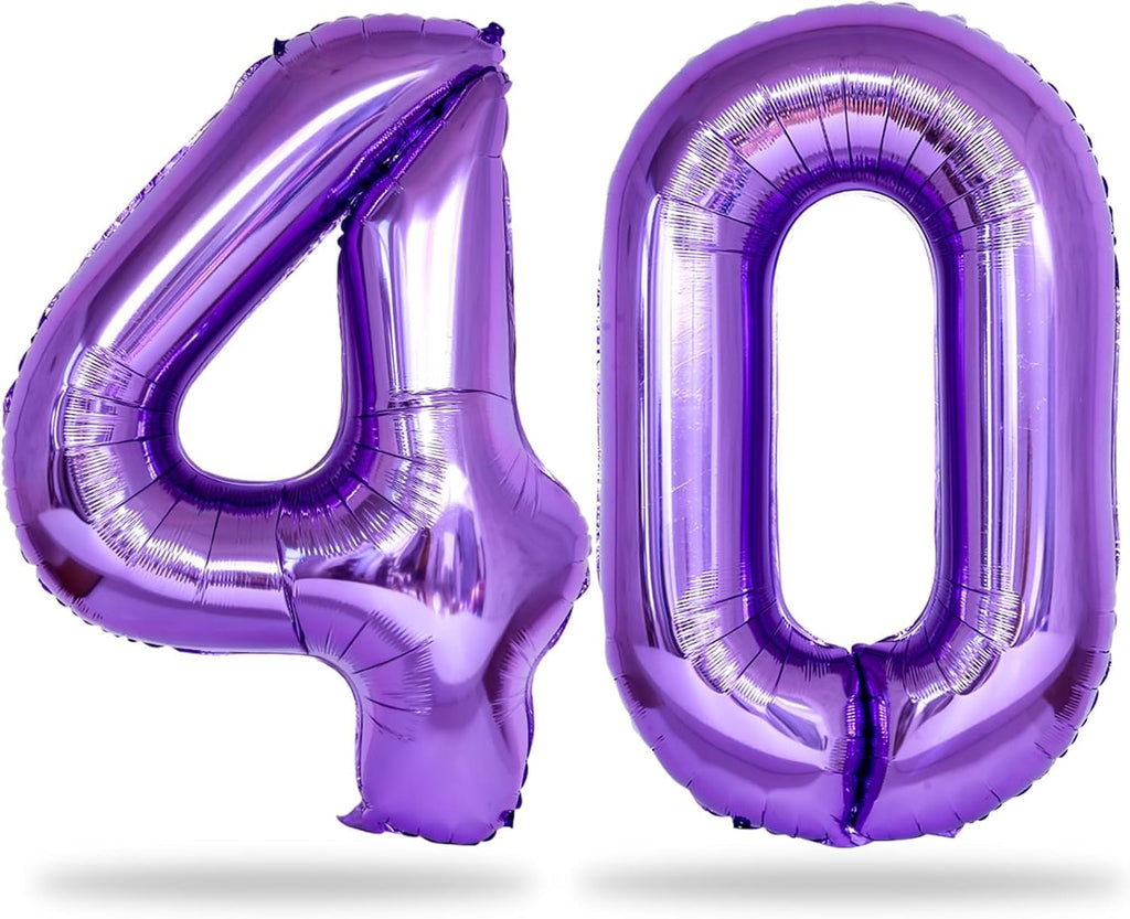 Purple Number 40 Birthday Balloons - 40 Inch Large Mylar Foil 4 & 0 Balloons for 40th Anniversary Party