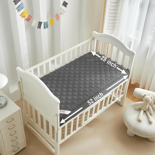 BEDLORE Waterproof Crib Mattress Protector - Soft Gray, Noiseless & Machine Washable, 2 Pack (52''x28'')