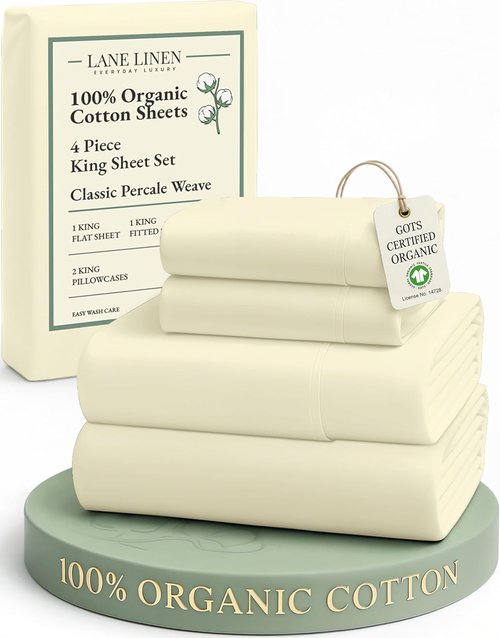 LANE LINEN 100% Organic Cotton King Size Bed Sheets - Soft, Comfy & Fully Elasticized | 15" Deep Pocket - Vanilla