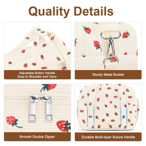 KUBYA Corduroy Lunch Box Lunch Bag for Women Adults Men, Cute Strawberry Insulated Work Reusable Leakproof Simple Large Lunch Boxes Tote Bag Adults Cooler Bag, with Shoulder Strap