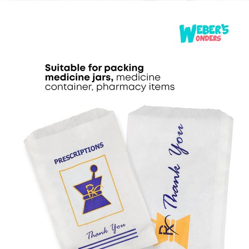 1000 Weber’s Wonders Prescription White Pharmacy Paper Bags - Medicine Container Grocery Bag - Lunch Kraft Bag Party Favor Bag - 5” x 10”