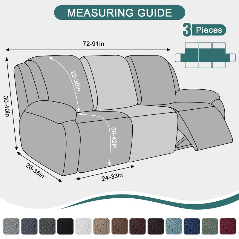 Ruaozz Recliner Sofa Covers Recliner Chair Covers Couch Covers for Reclining Couches with Pockets Washable Furniture Protector with Elastic Bottom (3 Seater, Dark Gray)