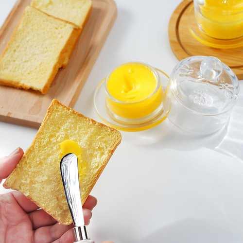 2 Pack Clear Glass Butter Dish with Lid for Countertop, 3.4" Small Round Glass Butter Dish with Cover for Refrigerator, Cute Crystal Butter Holder Tray