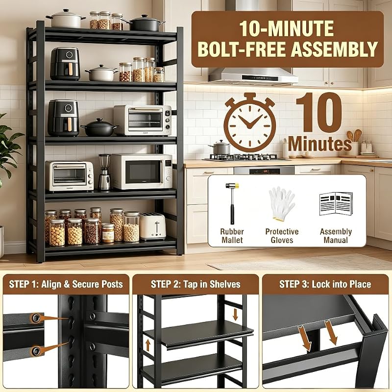 5-Tier Heavy Duty Kitchen Storage Shelving Unit, 72-Inch Adjustable Metal Rack