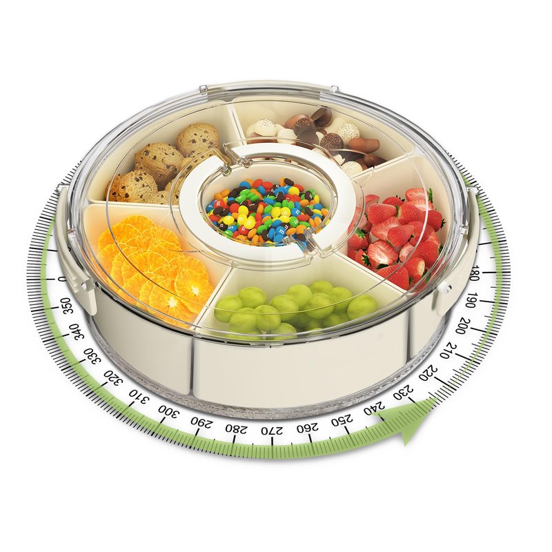 JIEZRIN Divided Serving Tray with Lid and Handle, Portable Snackle Box for Veggie, Fruit Snacks Organizer, Clear Snack Spinner Container for Outdoor, Kitchen, Party, Travel