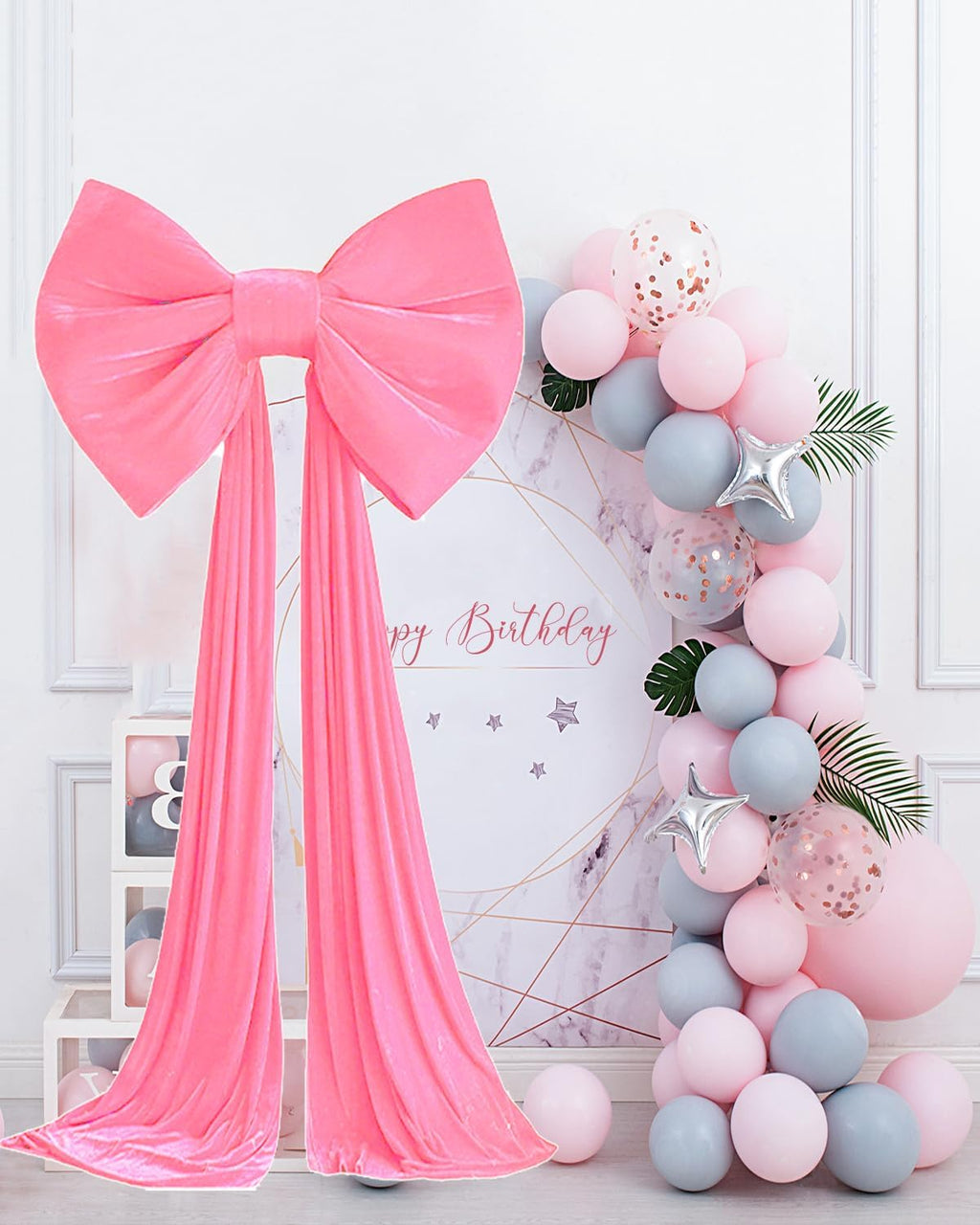 Skiennix Large Pink Bow Backdrop - 31'' x 60'' Birthday & Wedding Decorations | Perfect for Baby Showers & Events