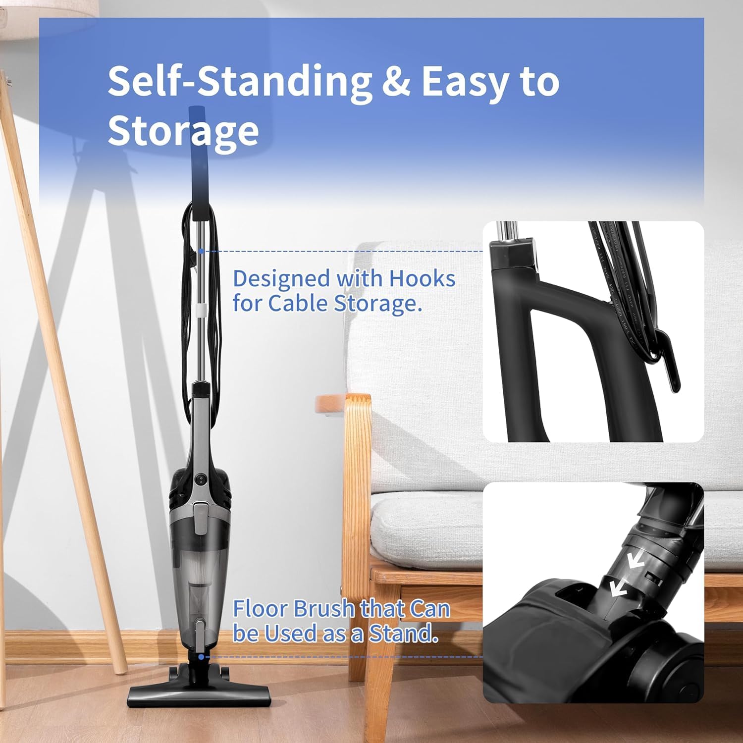 Skiennix Corded Stick Vacuum Cleaner - 20Kpa Powerful Suction | 16Ft Cord, 2-in-1 Handheld for Pet Hair & Hardwood Floors