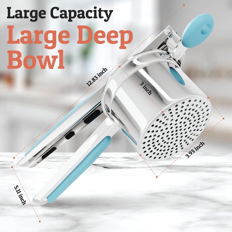PriorityChef Large 15oz Potato Ricer With 3 Discs, Heavy Duty Stainless Steel Potato Ricer for Mashed Potatoes, Potato Masher, Press and Ricer Kitchen Tool, Turquoise