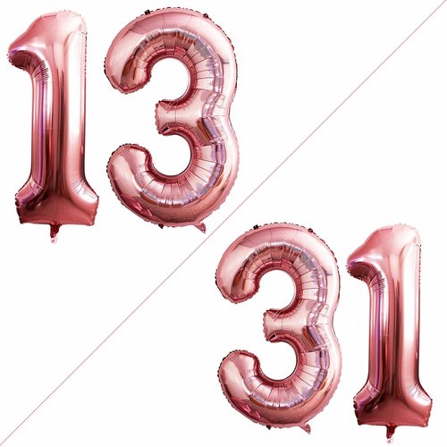 GOER Jumbo 42-Inch Number 13 Balloons - Rose Gold Foil Helium Decorations for Sweet 13 Birthday Party