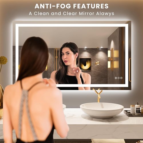LOAAO LED Bathroom Mirror - 50" x 30" Dimmable, Anti-Fog, Backlit & Front Lit with Memory Function