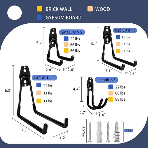 KOFANI Heavy-Duty Garage Hooks - 12 Pack Anti-Slip Coating for Bikes, Ladders & Garden Tools