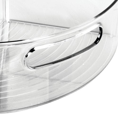 mDesign Plastic Lazy Susan Cabinet Storage Bin with Front Handle for Kitchen Countertop, Pantry, Shelf, Fridge Organization - Hold Food, Drinks, Snacks - Ligne Collection - 2 Pack - Smoke Gray Tint