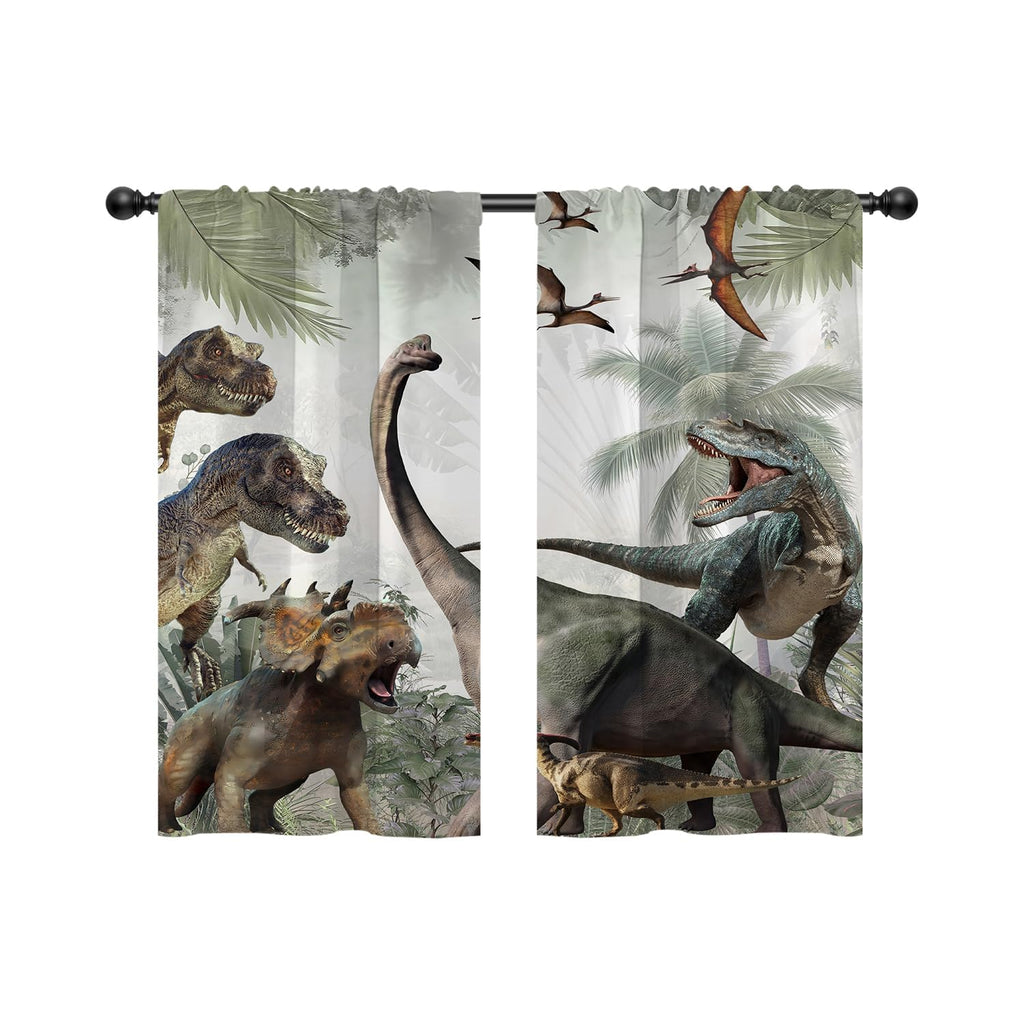 EOVDSFW Dinosaur Kitchen Window Curtains Rod Pocket Small Short Cafe Jurassic Dino for Boys Kids Animals Nature Wild Forest Cute Drapes Room Drapes 2 Panels for Living Bedroom Home Decor 27.5X39 inch
