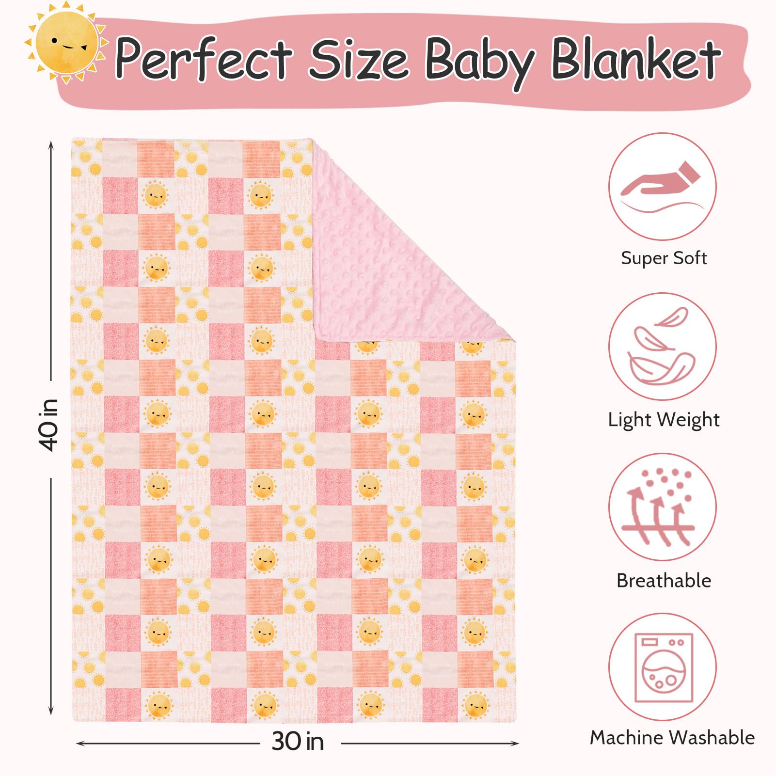 Baby Blanket for Boys Girls, Super Soft Double Layer Mink Blankets with Dotted Backing, Lattice Sun Toddler Newborn Nursery Bed Blanket, Multicolor Printed Blanket, 30 X 40 Inches