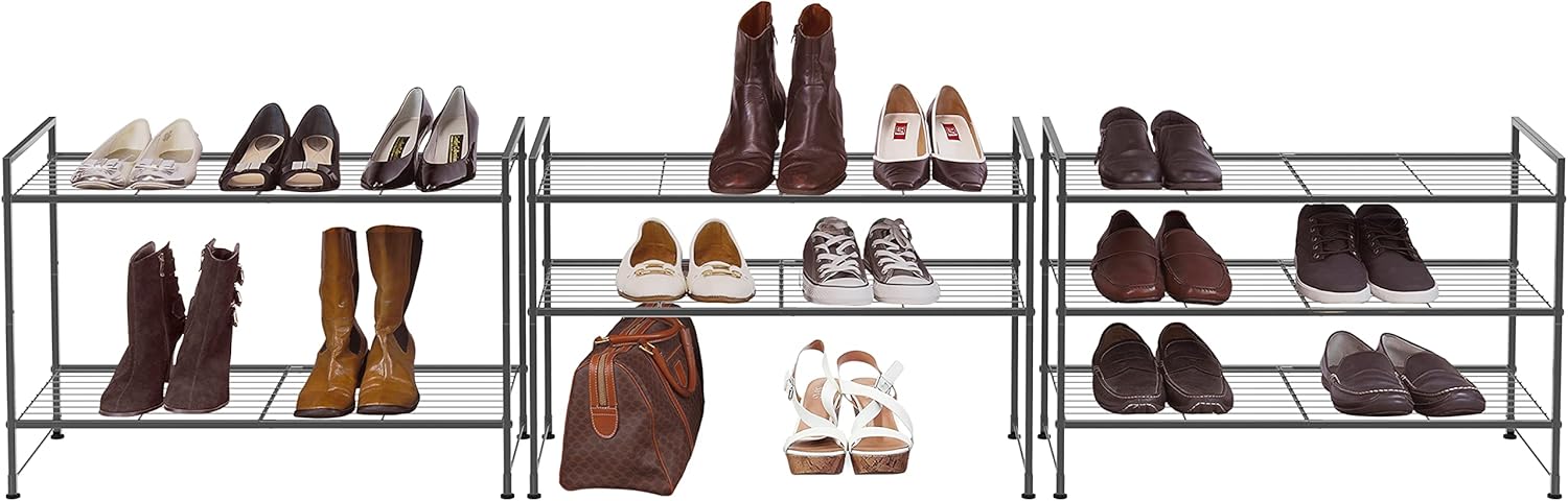 Simple Houseware 3-Tier Stackable Shoe Rack - Space-Saving Storage Shelf in Black