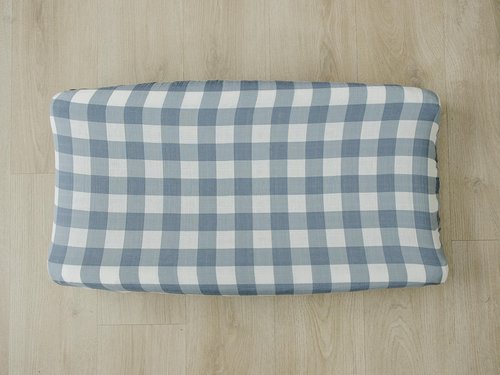 Mebie Baby Changing Pad Cover, Dusty Blue Gingham, 100% Muslin Cotton Changing Table Pad Cover for Boy and Girl, Designer Nursery Decor Covers, Diaper Changing Pad Cover for Changing Station