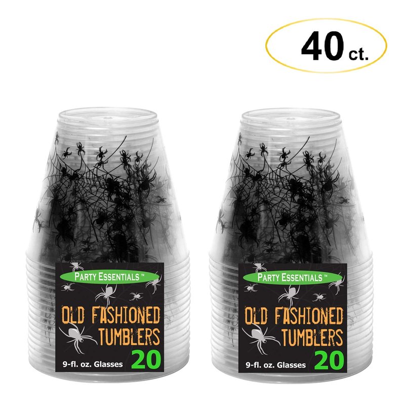 Party Essentials N92042-2 Disposable Plastic Halloween Party Cups/Glasses, Spider Print, 9-Ounce., 40-Count