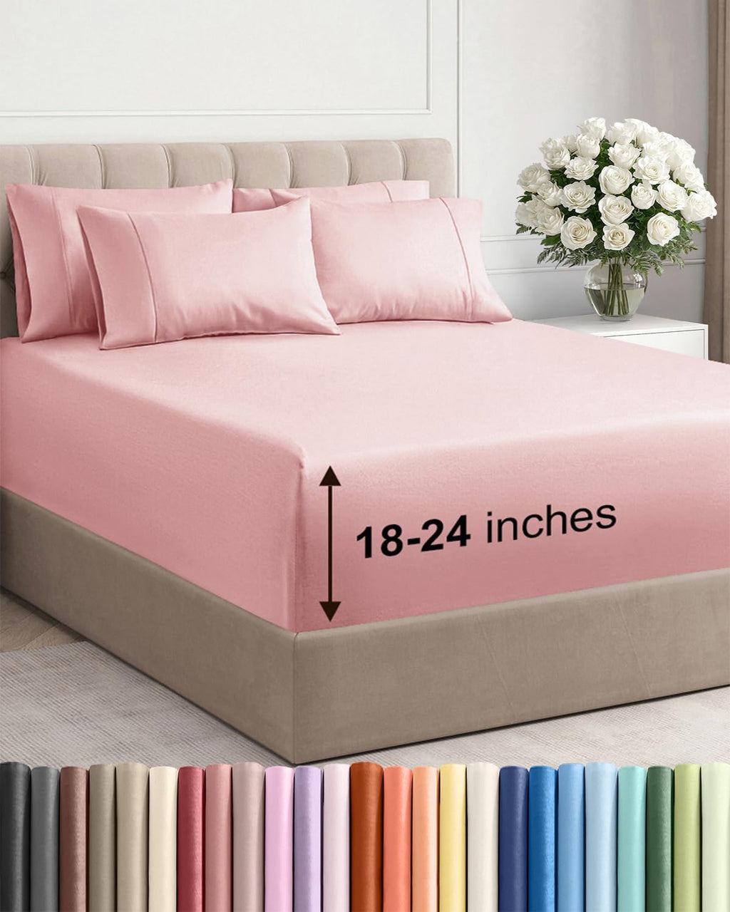 Skiennix Extra Deep Cal King Sheet Set | 6-Piece Breathable Cooling Bedding - Soft, Wrinkle-Free, Baby Pink