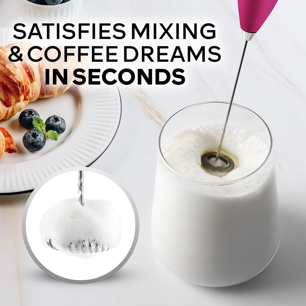 Zulay Kitchen Milk Frother Wand - Ultra-Fast Handheld Electric Whisk for Coffee & Lattes - Hot Pink Gold