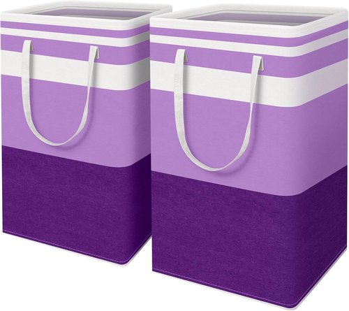 HomeHacks Large Waterproof Laundry Baskets - Collapsible Hampers with Reinforced Handles | 88L, Purple (2 Pack)