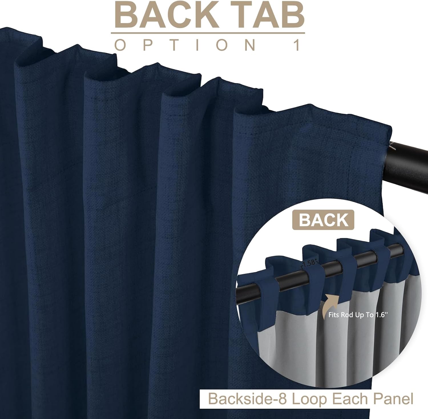 Skiennix 100% Blackout Linen Curtains - Thermal Insulated Drapes, 2 Panels Set, 50" W x 96" L, Midnight Blue