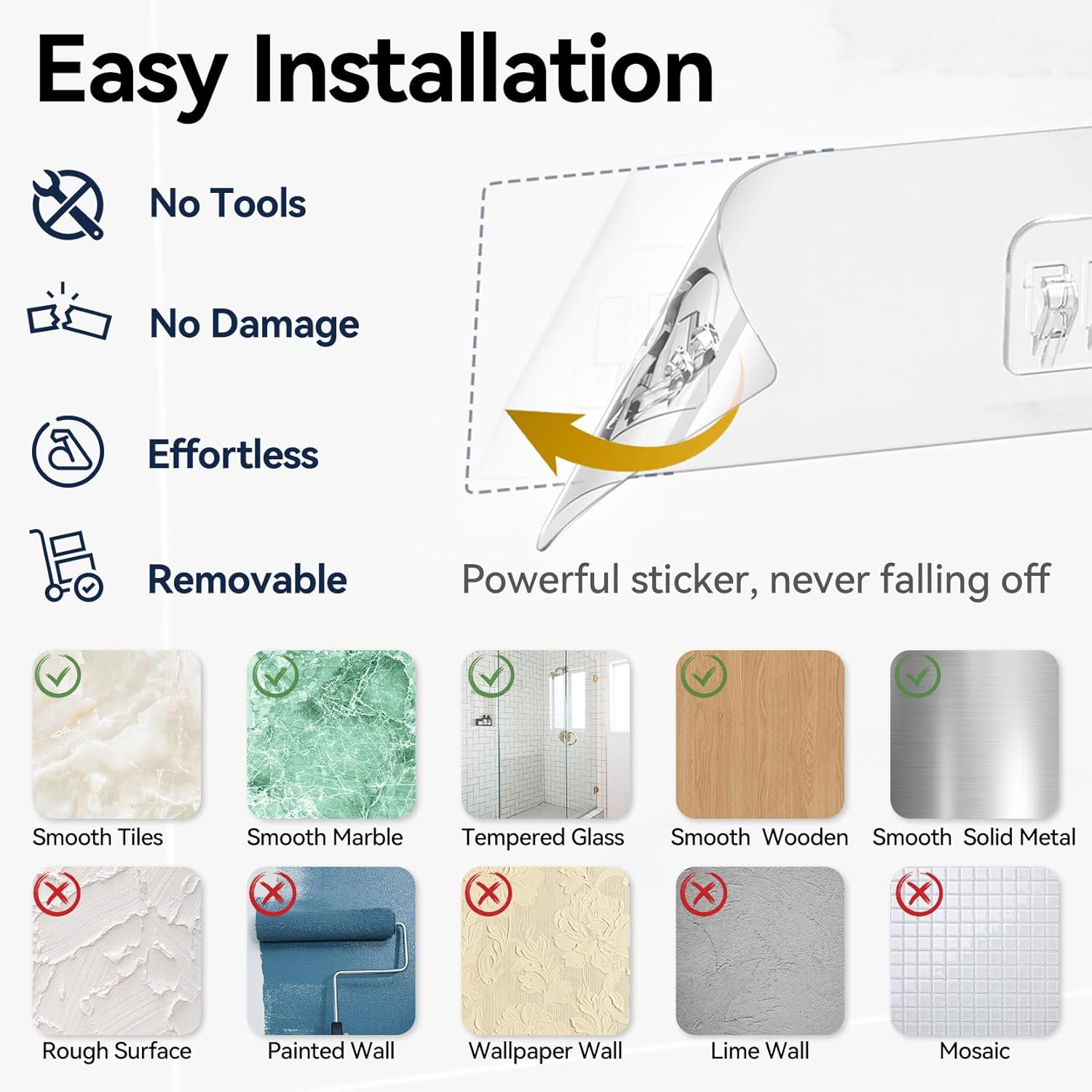 YASONIC Adhesive Shower Strip - Waterproof No-Drill Sticky Pads for Caddies & Shelves | 6 Pack