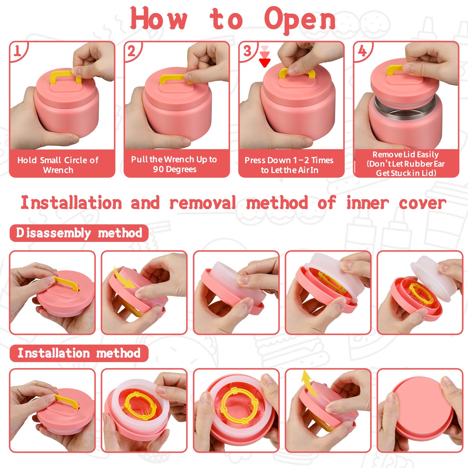 MAISON HUIS 8oz Soup Thermo Wide Mouth Vacuum Insulated Thermo Food Jar, Leak Proof Stainless Steel Thermo for Hot&Cold Food Kids Food Lunch Soup Container for School Travel (Pink)