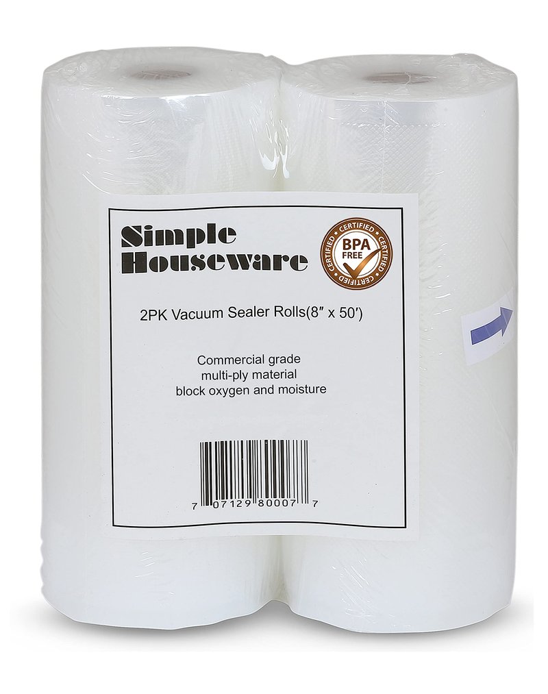Simple Houseware Vacuum Sealer Bags 8'' x 50' Sous Vide Roll, 2-Pack