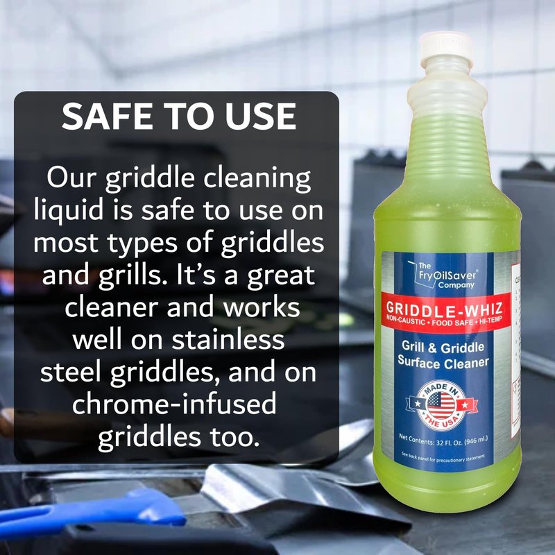 Griddle-Whiz Flat Top Grill Cleaning Kit - 4-Pack Griddle Cleaner w/ Scraper Tool & Pumice Stone for Tough Grease, Food Residue & Buildup on Griddles & Flat Top Grills - by FryOilSaver (32oz Bottles)