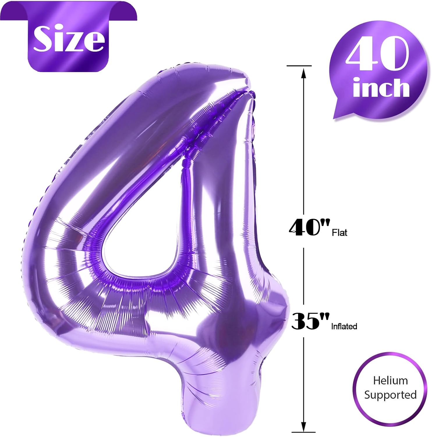 Number 4 Balloon - 40 Inch Purple Party Decoration | Large 4th Birthday Celebration Decor
