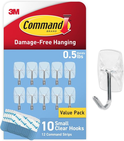 Command Small Clear Wire Toggle Hooks - Damage-Free Hanging Solution | 10 Hooks & 12 Strips, Holds Up to 0.5 lb