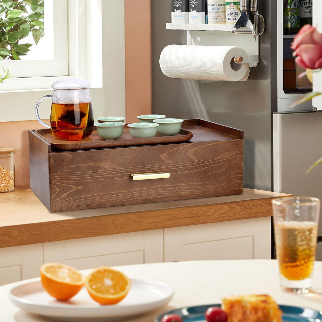 Five beautiful tea cups and tea trays are given as gifts. Tea bag organizer storage box, wood tea bag organizer, tea bag holder with drawer. (Small fish teacup set)