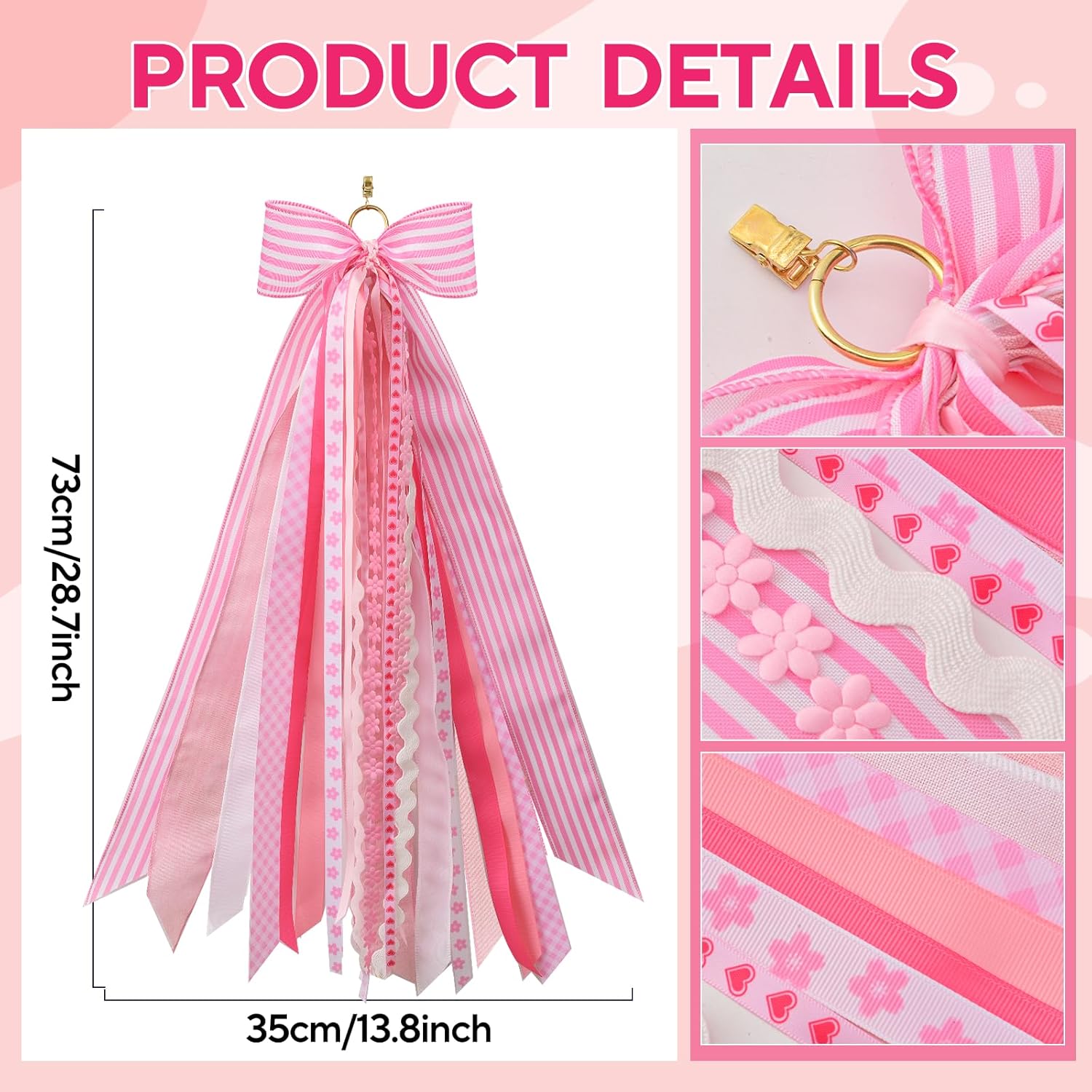 Skiennix Pink Wreath Sash - Decorative Ribbon for Front Door & Porch Garland Decor