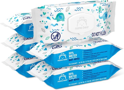 Mama Bear 99% Water Baby Wipes - Hypoallergenic & Fragrance-Free | 72 Count (Pack of 6)