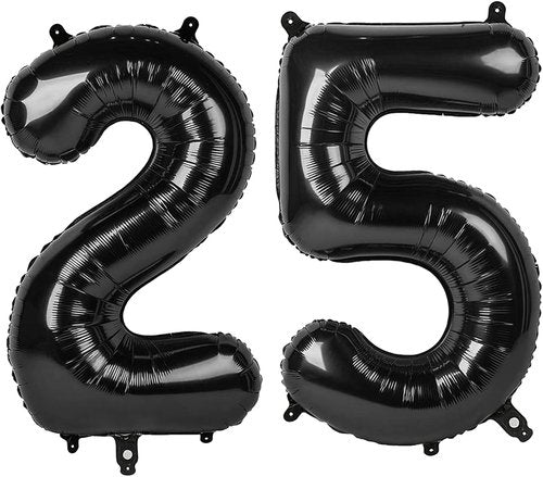 Happy 25th Birthday Decorations | 40-Inch Black Foil Number Balloons for Women’s 25th Anniversary