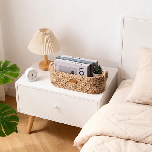 Handwoven Basket by [Brand Name] - Stylish Toilet Paper Storage with Wooden Base & Handles | Boho Modern Decor (Brown)