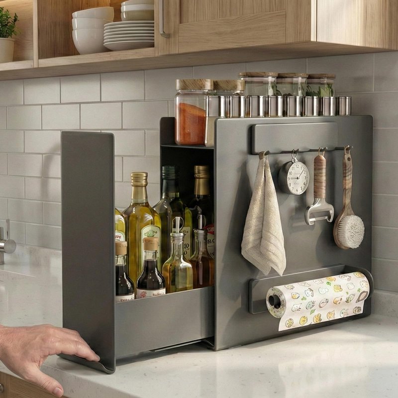 Sharkwave Living 3 Tier Seasoning Condiments Spice Rack With Drawer, Pull-Out Kitchen Countertop Organizer, Kitchen Food Storage Container