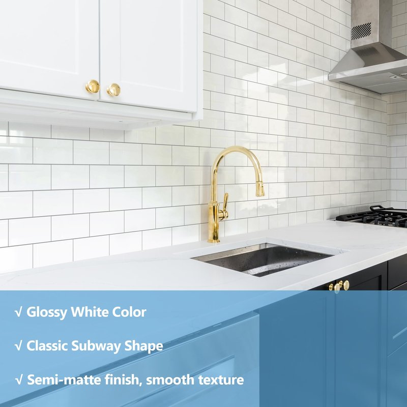 Reovatile 2026 New Upgrade Peel and Stick Backsplash Tile, Peel and Stick 11.34" X 11.57" Wall Tile for Kitchen, Bathroom, Fireplace, Laundry (Glossy White, 20 Packs)