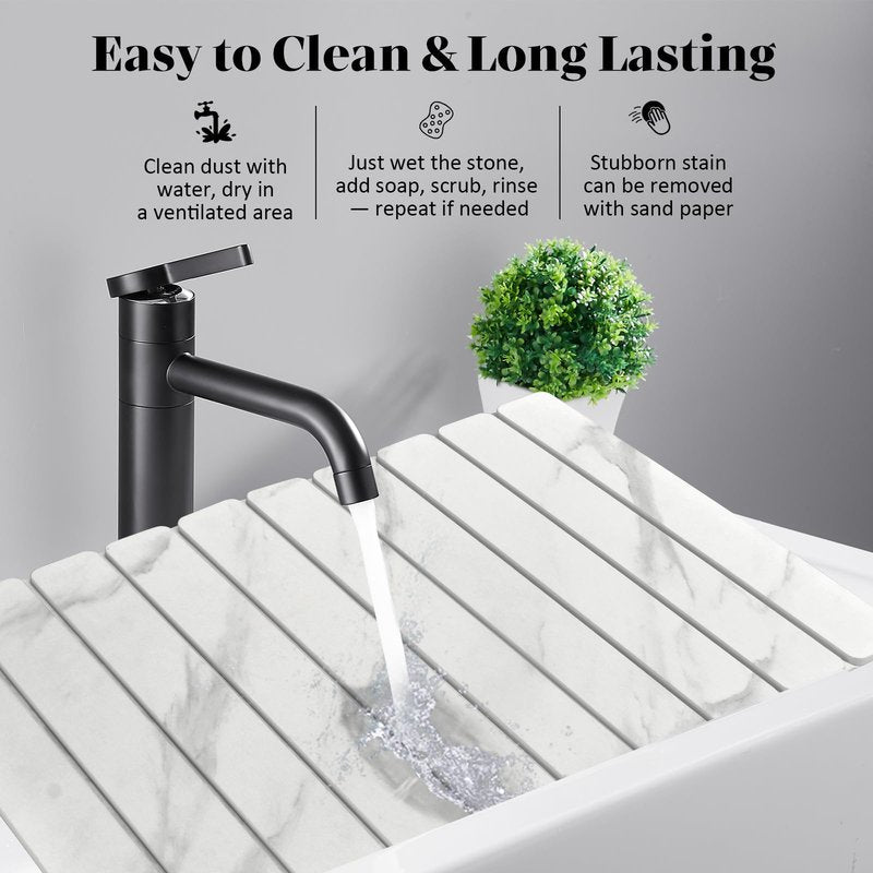 Dish Drying Mat for Kitchen Counter, 24"x16" Super Absorbent Hide Stain Dish Drying Pad with Non-slip Rubber Backed, Quick Drying Mat for Coffee Machine Dish Rack（Whtie Marble）