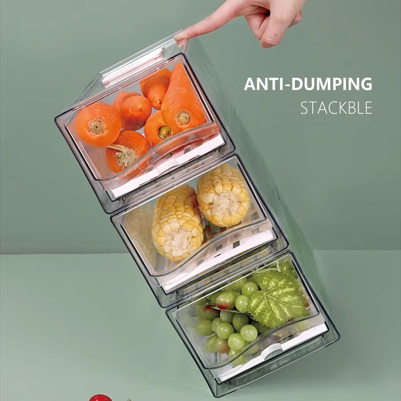 bealy 2 Pack Fruit Storage Containers for Fridge with Strainer, BPA-Free Fridge Organizers and Storage, Stackable Clear Pull Out Refrigerator Organizers Drawer for Fruit,Vegetable,Produce,Berry,Food