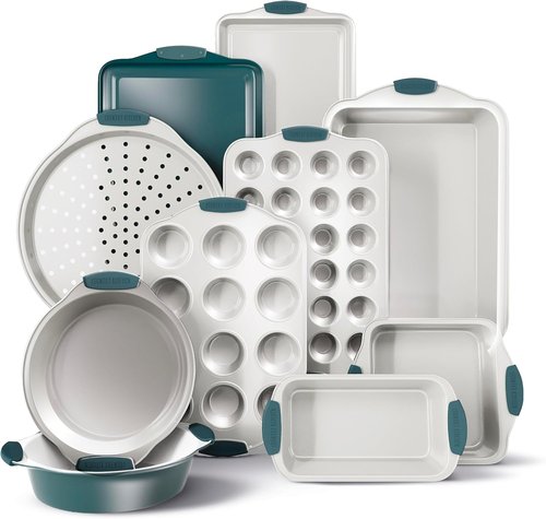 Country Kitchen Nonstick Bakeware Set - Heavy Duty & Durable 10-Piece Baking Set in Sage