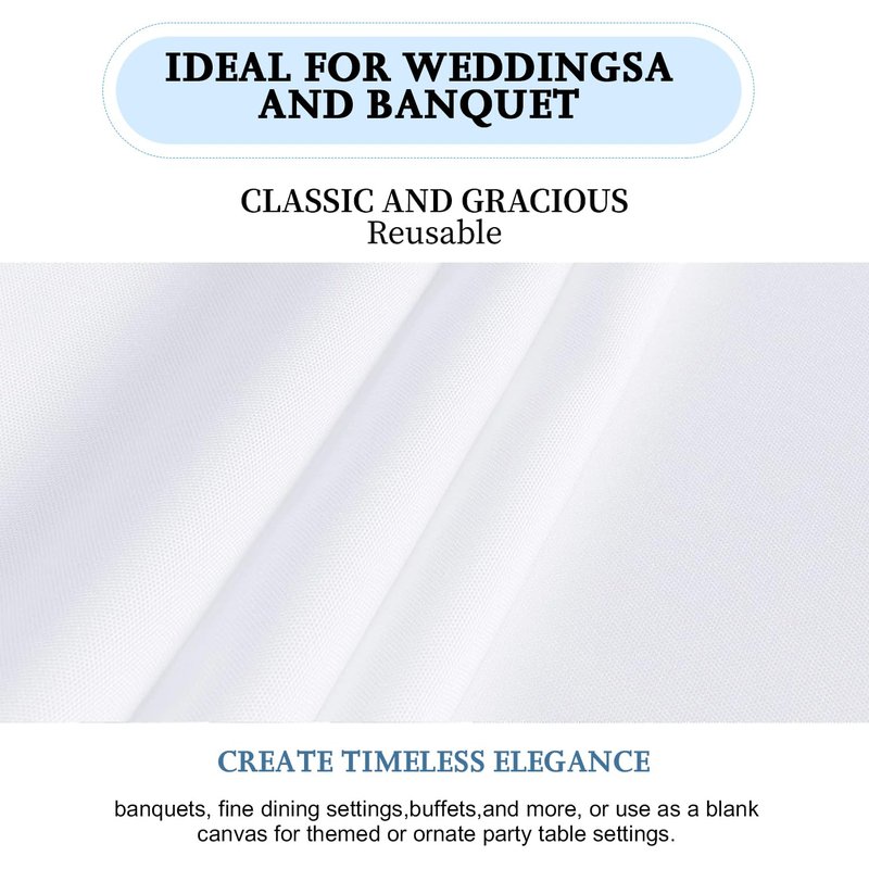 FINDYOU 12 Pack White Table Cloth Rectangle Table 60 x 102 Inch Tablecloths for 6 Foot Rectangle Tables. Stain and Winkle Resistant Polyester Washable White Cloths for Parties