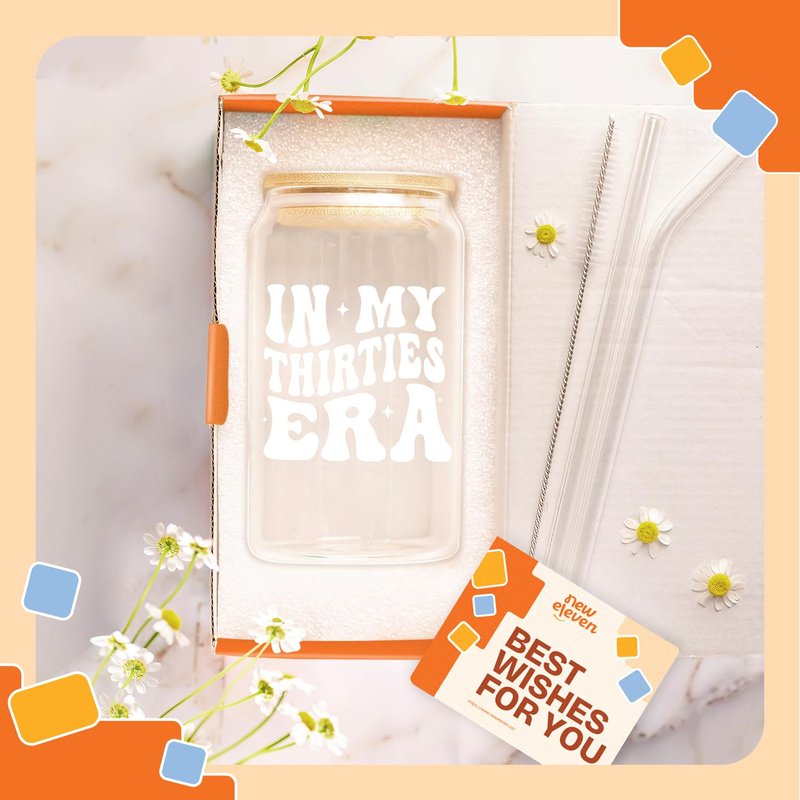 NewEleven 30th Birthday Gifts For Women - 30s Birthday Decorations - 30 Year Old Gift For Her, Woman, Sister, Mom, Daughter, Best Friend - In My Thirties Era Glass - 16 Oz Coffee Glass