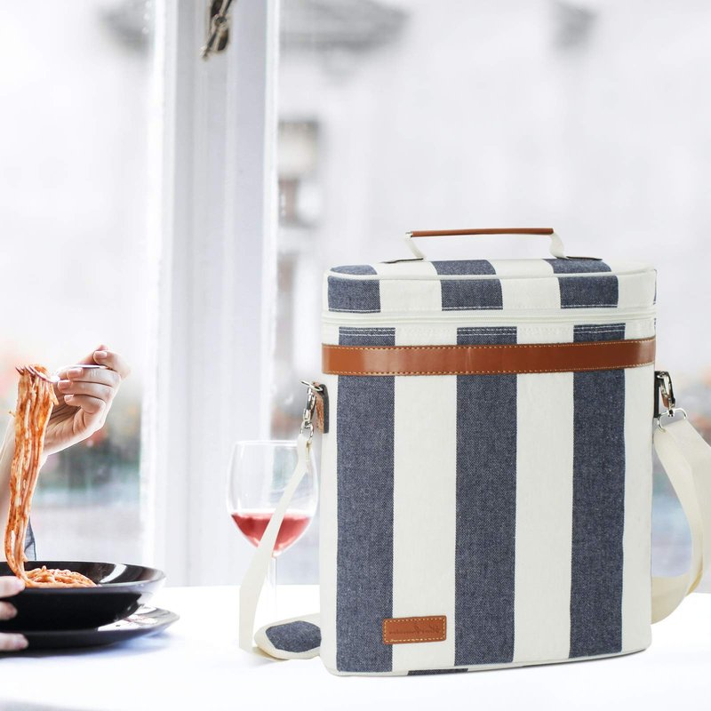 ZORMY 3 Bottle Insulated Wine Tote Cooler Bag, Portable Carrier with Corkscrew Opener and Shoulder Strap for Beach Travel Picnic, Unique Gift for Wine Lovers Navy Blue