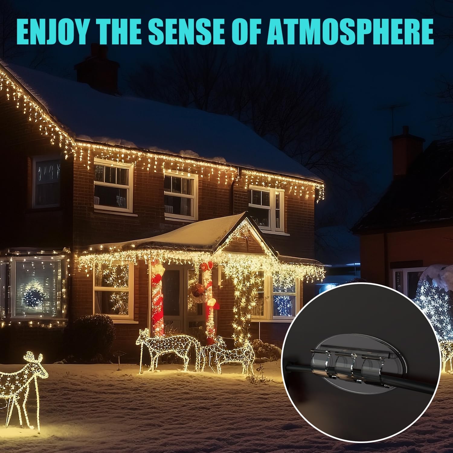 Skiennix Outdoor String Light Hooks - 30 Heavy-Duty Clips with Waterproof Adhesive Strips | Perfect for Christmas Lighting