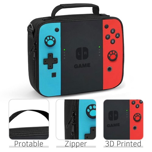 JIRAIKEI Insulated Lunch Box for Boys Girls, Game Lunch Bag for School Work Office Travel Picnic Hiking Beach, Reusable Portable Lunchbox with Adjustable Strap