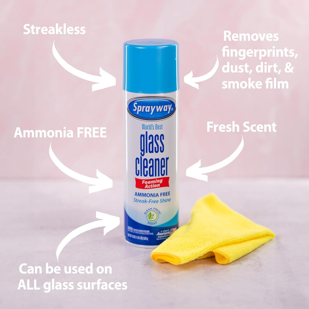 Sprayway Glass Cleaner - Ammonia-Free Foaming Aerosol Spray | Streakless & Fast-Acting | 19oz, Pack of 2